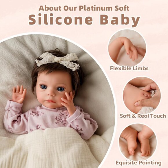 12Inch Full Silicone Reborn Baby Doll 3 Lb Baby Dolls Girl with Feeding Kit - Picture 4 of 8